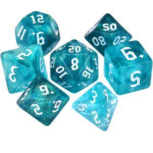 DANGSTORA Acrylic D% D12 D20 DND Enthusiast Table Game Board Games Playing Games Family Party Number Game Dice Carved Pattern Dice Set Iridescent Glitter Polyhedral Dice Two-tone Dice Set 7-Die
