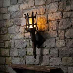 REOPYG Dual Torch Medieval Torch Wall Lamp Vintage Led Lighting Halloween Flame Torch Light Dark Retro 3D Print Retro Wall Craft Lamp Halloween Party