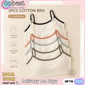 oobest 【Delivery 2-3 days】3pcs Bra for Teens Wireless Removable Pads Anti-Exposure Bandeau Cami
