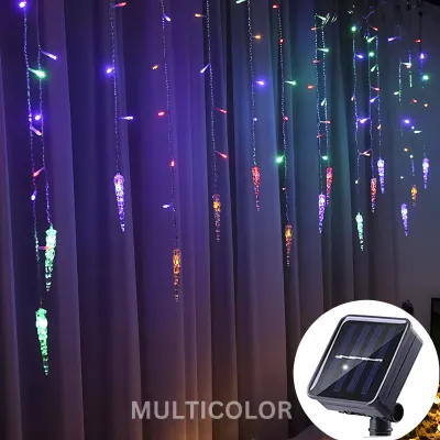 96LED String Lights Twinkle Waterfall Drop Icicles Curtain Solar Powered Fairy Lights Decoration