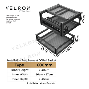 VELRON Aluminium Alloy 2 Tier Pull Out Kitchen Cabinet Basket Dish Bowl Pot Adjustable Cutlery Organizer Storage Rack Ready Stock