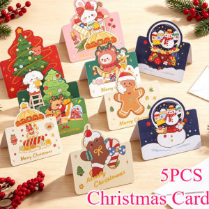 5Pcs Xmas Christmas Cards Hot Stamping Christmas Folding Blessing Message Gift Cards Holiday Wishes