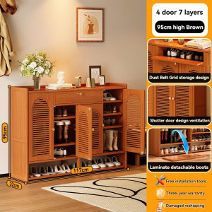 Bamboo Console Shutters Shoe Cabinet Storage Shelf Organize Wooden Shoe Rack with Cover Cabinets Furniture Heavy Duty