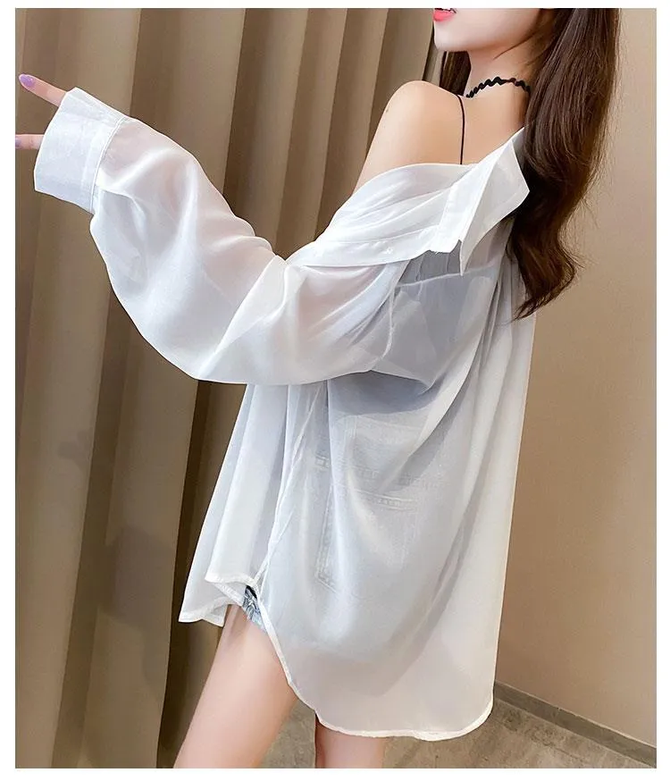 2023 New Fashion Design Sunscreen Shirt Women Summer Thin Chiffon Long  Sleeve Shirt