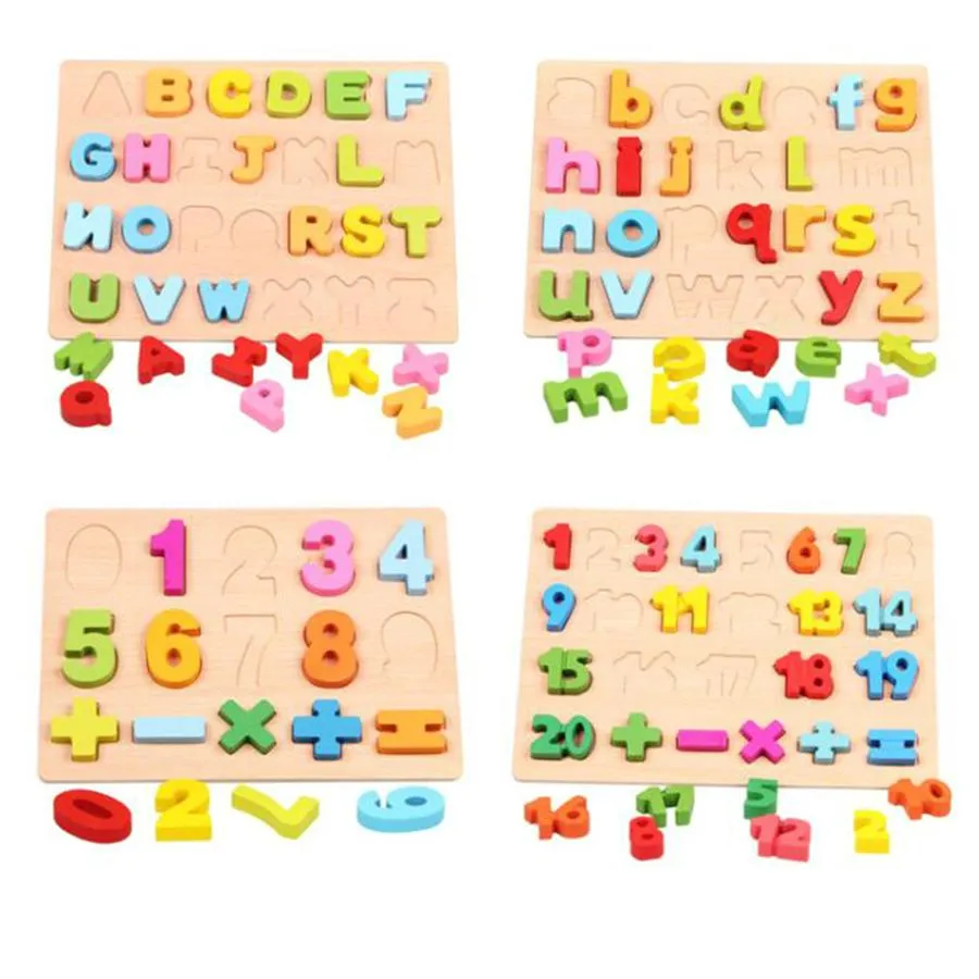 2PCS Wooden Alphabet Puzzles Set,3D Wood Alphabet/Number/Shape Puzzle  Set,ABC Letter and Numbers Puzzles Board,Recognition Toy Educational