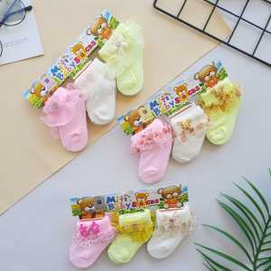 3 Pasang Kaos Kaki Renda Bayi Perempuan 0-6 Bulan/ Kaus Kaki Anak Bayi Cewek 3pcs