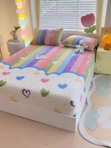 Milk Velvet Quilted Bed Sheet Winter Thicken Warm Plush Bedspread with Elastic Band Fitted Sheet Soft Mattress Cover Protector
