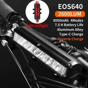 Bike Light LED 8000 MAh Flashlight Aluminum Alloy USB Charging High Light Night Riding Mountain Cycling Light Riding Warning Light