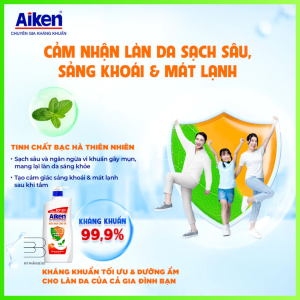 Sữa tắm Aiken 850gr - Sữa tắm sạch khuẩn chiết xuất bạc hà và trà xanh kháng khuẩn khử mùi giảm mồ hôi mềm da dưỡng da