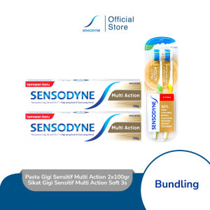 Sensodyne Pasta Gigi Sensitif Multi Manfaat Multi Action 2x100gr + Sikat Gigi Sensitif Multi Action Soft 3s