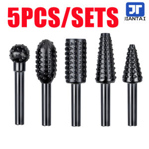 JIANTAI 5pcs Black Steel Rotary Burr Set 1/4 6mm Shank Wood Rasp Drill Bits Home Tool
