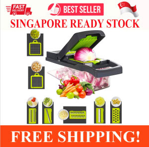 VEGETABLE CHOPPER CUTTER SLICER ONION CHOPPER WITH 7 BLADES AND STRAINER PRO MANUAL GRATER FOOD SLICER CONTAINER 12 IN 1 VEGETABLE SPIRALIZER FRUIT CHEESE POTATO CHOPPER DICER MULTI BLADES KITCHEN
