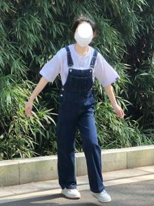 Quần Yếm Bò Nữ Thu Đông 2024 Phong Cách Hàn Quốc Mới Rộng Rãi Cổ Điển ỐNg RộNg Ống Đứng Quần Liền Sàn Sành Điệu