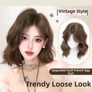 NBANLIKE Synthetic Korean Style Egg Curl Wig Simulated Scalp Cosplay Lolita Short Curly Wave Hair Fashion Breathable Layered Bob Wig Summer