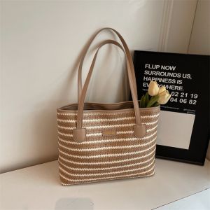 COSE Parent Shoulder Bag Straw Woven Bag Hollow Out Beach Handbag Strip Shoulder Bag Trendy Bucket Bag Bohemian Beach Bag Girls