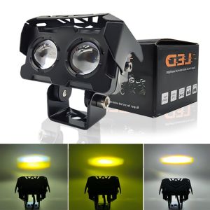 EKLEVA Motorcycle LED Spotlight Dual Color Fog Lamps for Car Trucks SUV Mini Lens Headlight Driving Light motorcycle accessories