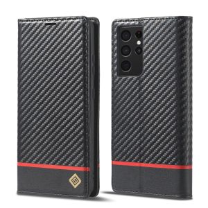 For Samsung Galaxy Note 20 / Note 20 Ultra Phone Case Carbon Fiber Magnetic Wallet Soft TPU Card Slots Flip Cover Casing