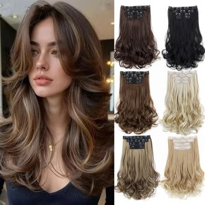 JUTBONG 4Pcs 14 Inch Clip in Hair Extensions Soft Clip Ins Invisible Hair Extensions Wavy Thick Short Wavy Hair Extensions For Women