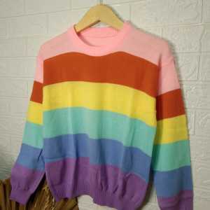 Azalea Lolipop Rainbow Knit Wanita Korean Style Sweater Rajut - Fashion Statement Kasual dan Kekinian - Bahan Wol Akrilik - Ukuran One Size Fit to L