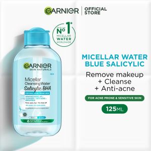 Garnier Micellar Cleansing Water Blue - Salicylic Acid (Single) 125ML - Makeup Remover for Acne Prone Skin and Sensitive Skin