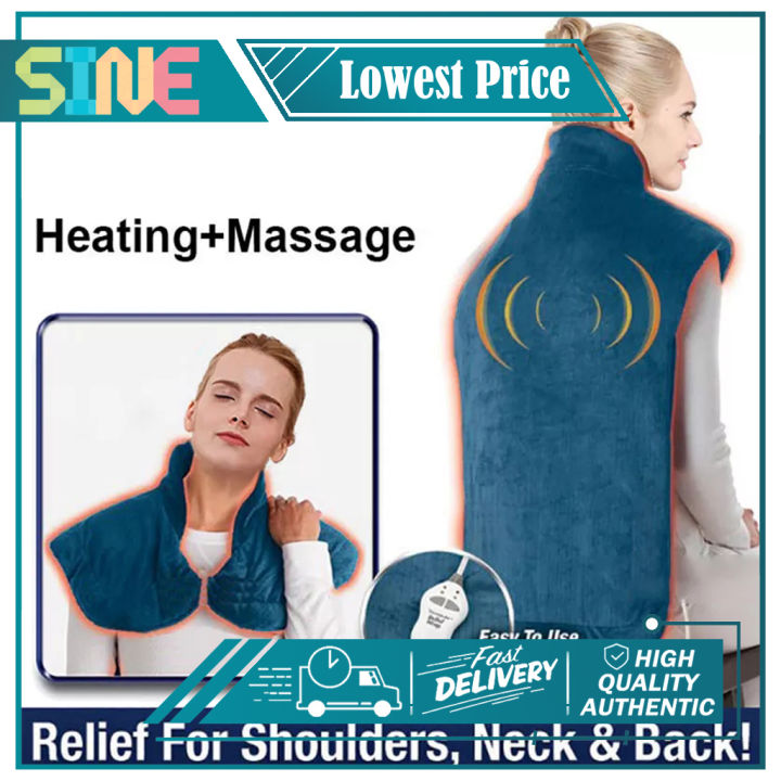 Hot compress electric pad back shoulder pain and spasm relief large size red and blue fast