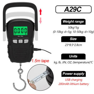 75/60KG 10g USB Charging Electronic Digital Scale Measure Hanging Hook Fishing Travel Luggage Weight Scale Balance Scale Measure Weight Tools