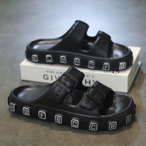 New Elegant Men Casual Rubber Slides with Logo Pattern and Double Buckle