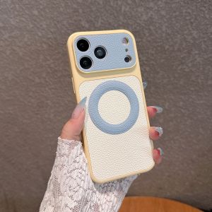 Lychee Patterned Hit Color Bumper Magnetic Case For iPhone 17 16 15 14 13 12 11 Plus Pro Max Camera Protection For Magsafe Cover