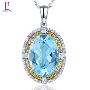 Lohaspie Jewelry Pure 8 Carats 925 Silver Pendant Original Natural Sky Blue Topaz Pendant Oval Cut Gemstone Blue Topaz Pendant Women Fashion Pendant Jewelry