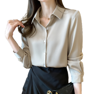 [Shirt] Western-style fashion officelady blouse 高端时尚百搭气质洋气缎面上衣女- T17