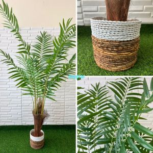 Pohon Hias Tanaman Artificial Palem Hawai T180 Latex Cover Pot Anyaman Seagrass Variasi Warna Dekorasi Studio