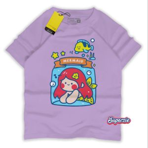 Kaos distro anak perempuan kartun duyung Atasan & baju anakc ewek kaos oblong MERMAID KOTAK UNGU Abadigrosir