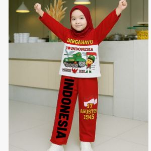 Setelan Baju Merah Putih Model Terbaru Bahan Katun Ready Usia Anak 3 Bulan-10 Tahun