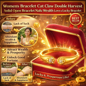 Women Adjustable Solid Gold Wealth Bracelet Lucky Cat Paw Charm Open Bangle For Love Fortune Feng Shui Jewelry