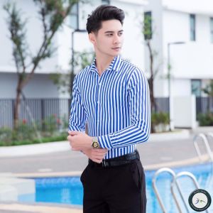 [TẶNG 1 ĐÔI TẤT] Áo sơ mi nam họa tiết kẻ sọc lịch lãm vải cotton lụa chống nhăn DVMEN