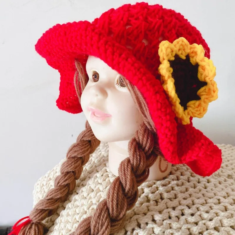 Cute Idyllic Handmade Knitted Baby Girl Twist Braid Hat Infant