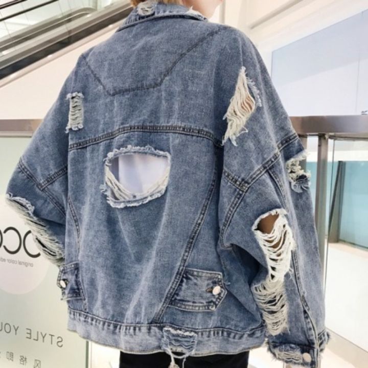 Jean jacket with rips on sale mens