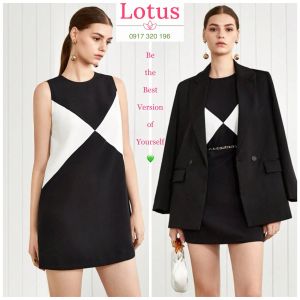 Lotus] Đầm Công Sở Đẹp Style Âu Mỹ Trend Thời Trang Tối Giản Minimalist/ Đầm Ba Lỗ Sát Nách Dễ Phối Với Áo Vest Nữ Blazer/ Váy Ngắn Cổ Tròn Form Suông Màu Đen Trắng Họa Tiết Hình Học Geometric Tạo Điểm Nhấn Ấn Tượng Mặc Đi Làm Và Đi Chơi Đều Xinh Sang