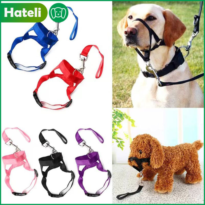HATELI New Nylon Dog Muzzle Dogalter Dog Halter Training Head Collar  Adjustable Gentle Leader Harness Anti Barking