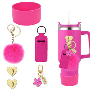 [Alex Do] Hot Sale 6pcs Accessories Set Water Bottle Boots Cover Mini Hooks Lipstick Sleeve Pouch Pom Daisy Charm Keychain For Stanley Tumbler