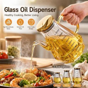 WAPKTY với Scale Bình đựng dầu thủy tinh Cắt cương Borosilicate Dụng cụ rót dầu Loại dùng cho thực phẩm có tay cầm Thùng đựng dầu ăn Nấu ăn tại nhà