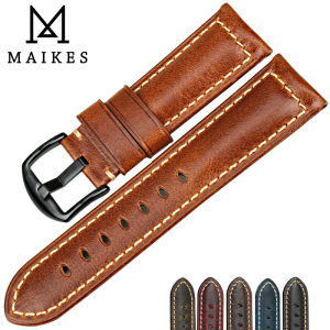 new Handmade Watchband Blue 20mm 22mm 24mm With Black Buckle Vintage Oil Wax Leather Watch Strap For Fossil Watch Band high-quality