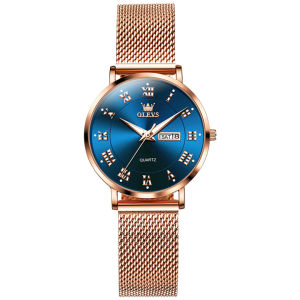 OLEVS 2920 Women Quartz Simple Watch Gift Round-dial Stainless Steel Watchband Wristwatch Week Display Calendar