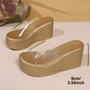 Free Shipping 34-43 Transparent Wedge Heel Slippers For Outdoor Wear New Summer Style Thick-Soled Platform Sandals For Women