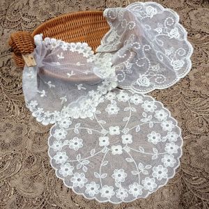 ROBERTADE Flower Embroidery Hollow Lace Coaster White Delicate Doily Coffee Table Round Placemat Table Decoration