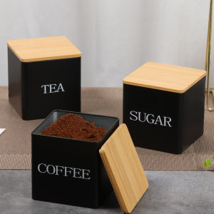 3Pcs Coffee Bean Storage Canisters Tea Sugar Vacuum Sealed Jars Iron Canisters Heat Kitchen Cream Can Airtight Lid