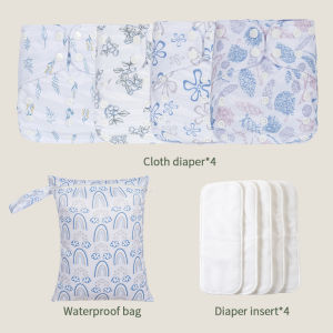 HappyFlute 4Piece Washable Pocket Cloth Diapers Set with 4 Inserts And Wet Bag Newborn Baby Diaper Cover Gift Set2026