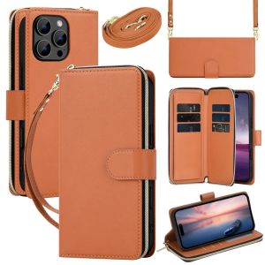 Lanyard Zipper Wallet Case For iPhone 18 17 Air 16 ProMax 15 Plus 14 Pro Max 13 12 Kickstand Leather Flip Phone Cover Cards Bag2026
