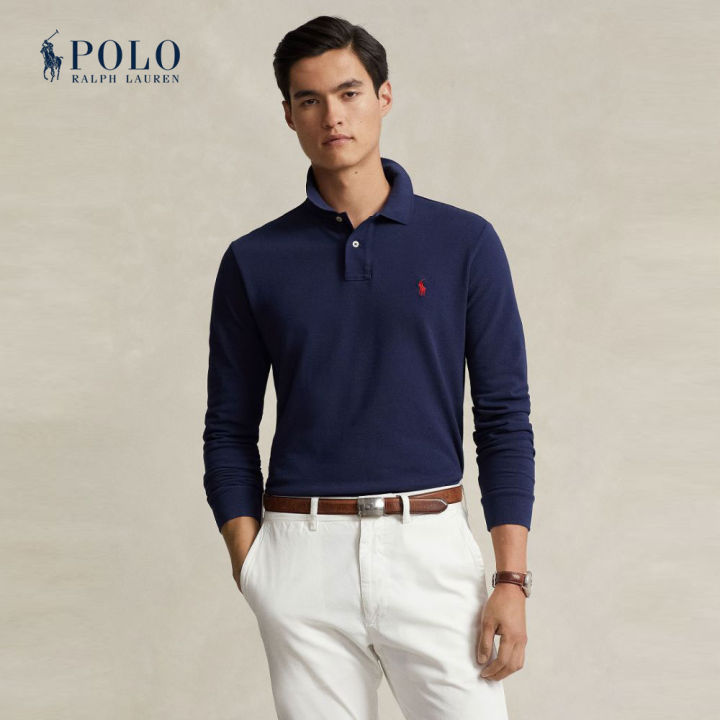 Polo Ralph Lauren เสื้อโปโลผู้ชาย Polo-Custom Slim Fit Mesh Polo Shirt รุ่น  MNPOKNI16820363 สีฟ้า
