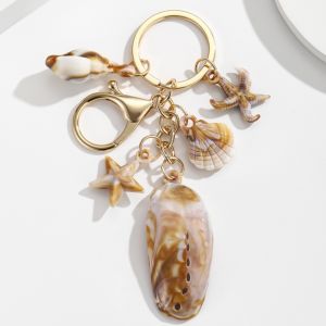 Mặt dây chuyền móc khóa mô phỏng kỳ nghỉ biển mới sáng tạo và cá tính hình vỏ sò ốc xà cừ sao biển và ngôi sao năm cánh.